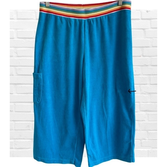 Vintage Xhilaration Velour Rainbow Elastic Blue Cropped Cargo Pajama Bottoms L - Picture 6 of 8